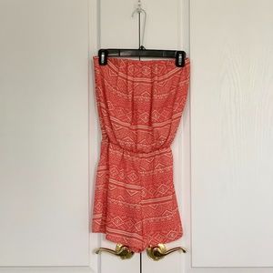 Pink & White Pattered Strapless Romper